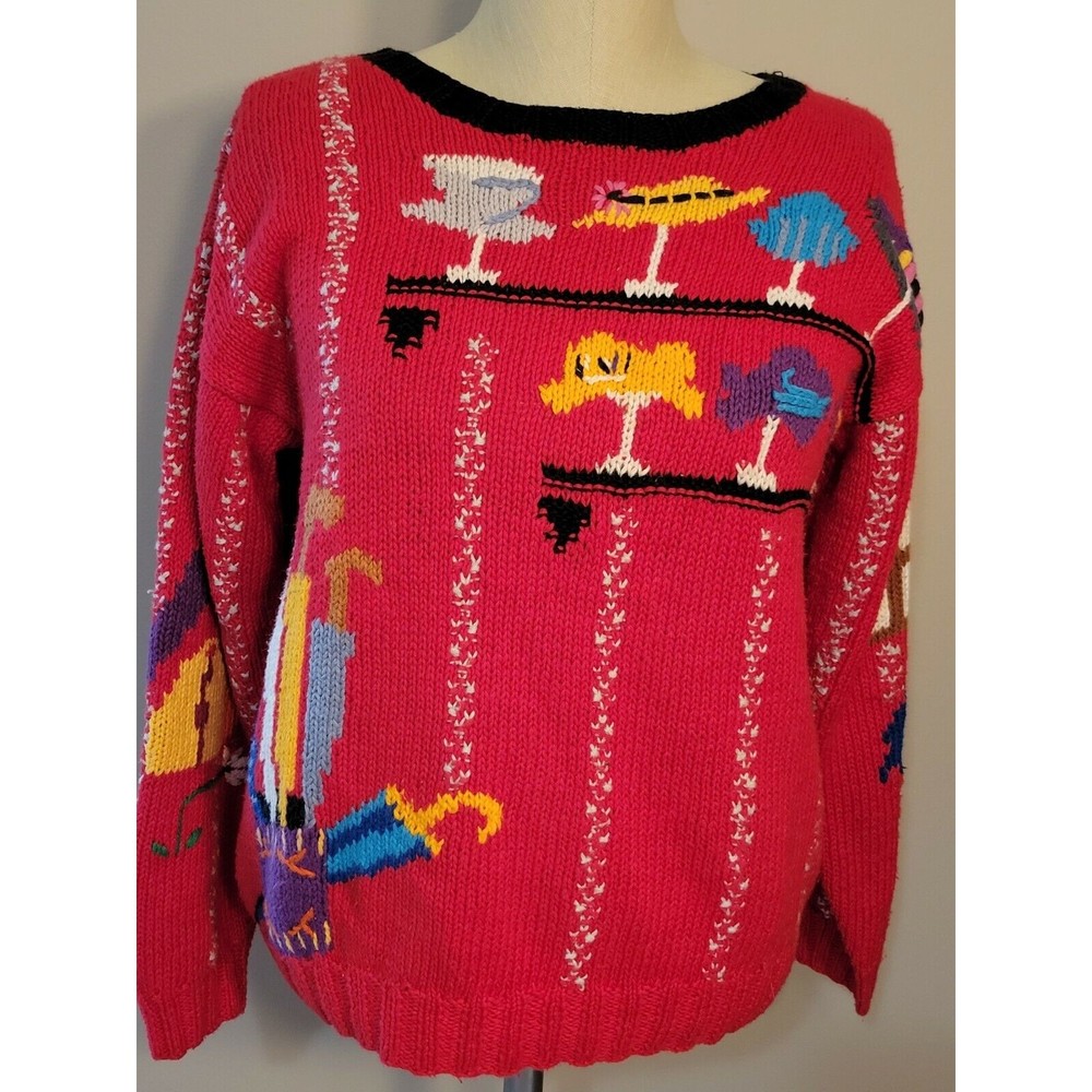 Vintage 90s Marisa Christina Handknit Sweater Size S Petite Hat Shop Motif